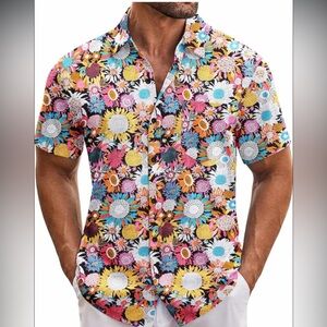 Men’s Casual Button Down Shirt with Floral Print